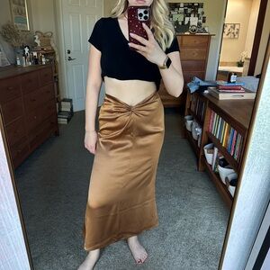 Reformation Elegant Satin Tan Midi Skirt